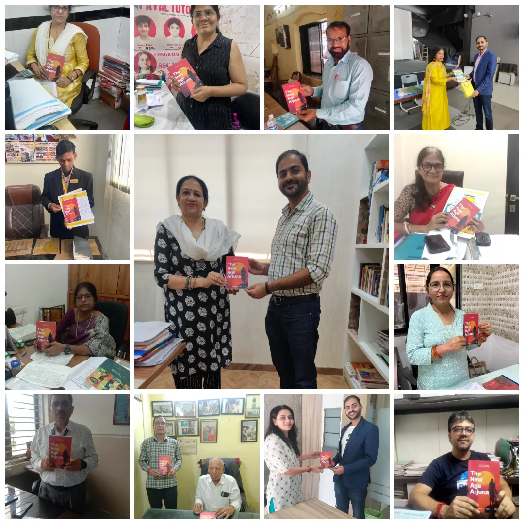 Principals receiving The New Age Arjuna book from Abhishek Jain (1)